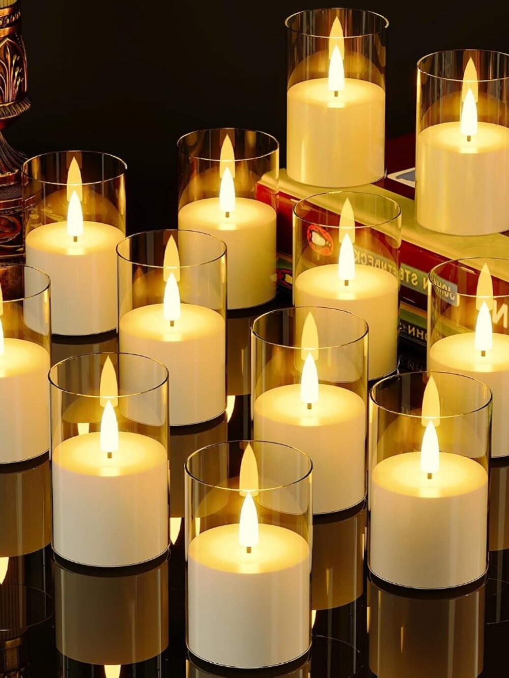 12Pack Flickering Flameless LED Candles with Timer, Battery Powered - Small Pill